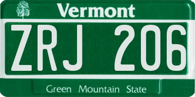 VT license plate ZRJ206