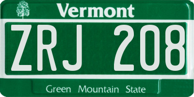 VT license plate ZRJ208