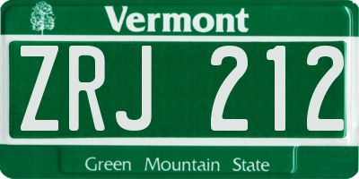 VT license plate ZRJ212
