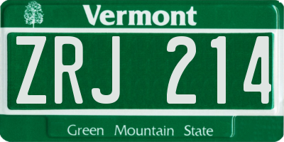 VT license plate ZRJ214