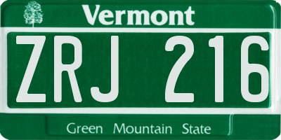 VT license plate ZRJ216