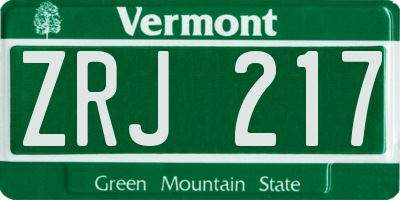 VT license plate ZRJ217