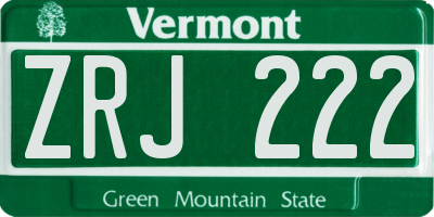 VT license plate ZRJ222