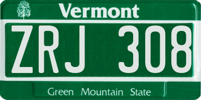 VT license plate ZRJ308
