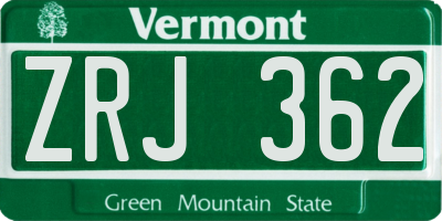 VT license plate ZRJ362