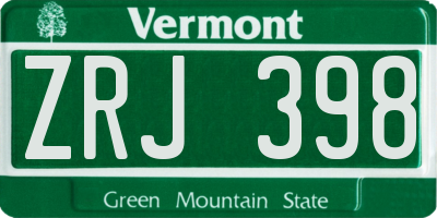 VT license plate ZRJ398