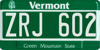 VT license plate ZRJ602