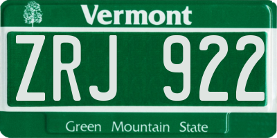 VT license plate ZRJ922