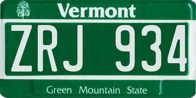 VT license plate ZRJ934