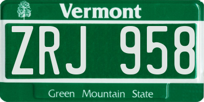 VT license plate ZRJ958