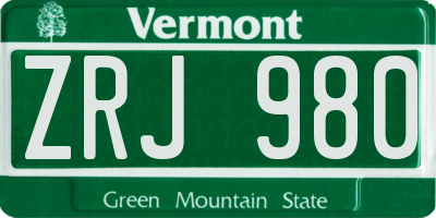 VT license plate ZRJ980