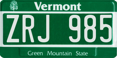VT license plate ZRJ985