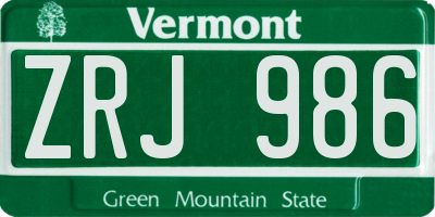 VT license plate ZRJ986