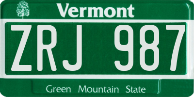 VT license plate ZRJ987