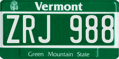 VT license plate ZRJ988