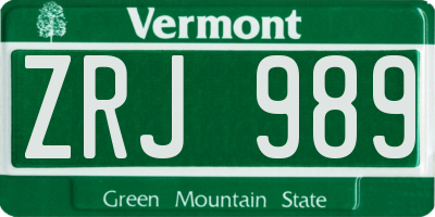 VT license plate ZRJ989