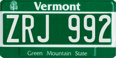 VT license plate ZRJ992