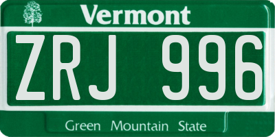 VT license plate ZRJ996