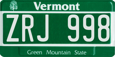 VT license plate ZRJ998