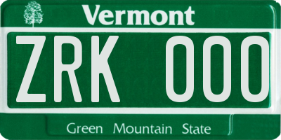 VT license plate ZRK000