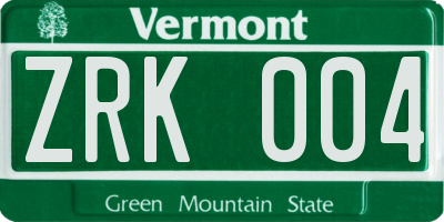 VT license plate ZRK004