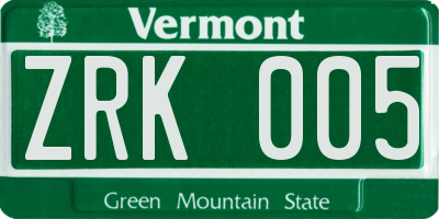 VT license plate ZRK005