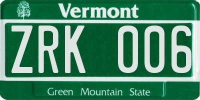 VT license plate ZRK006
