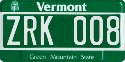 VT license plate ZRK008