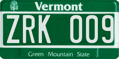 VT license plate ZRK009