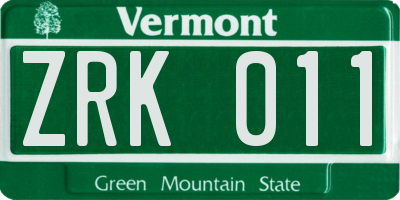 VT license plate ZRK011