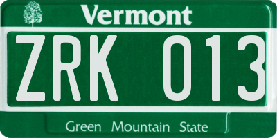 VT license plate ZRK013