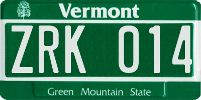 VT license plate ZRK014