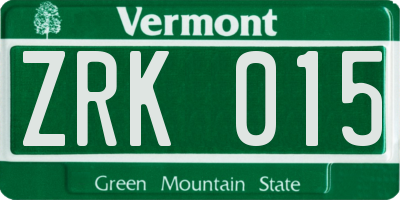 VT license plate ZRK015
