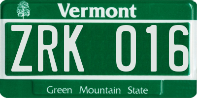 VT license plate ZRK016