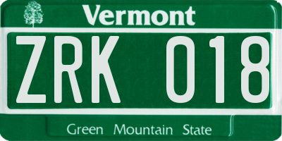 VT license plate ZRK018