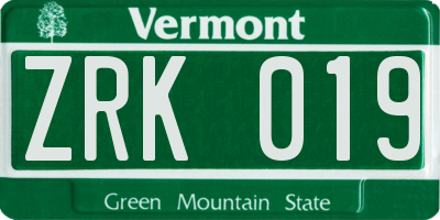 VT license plate ZRK019
