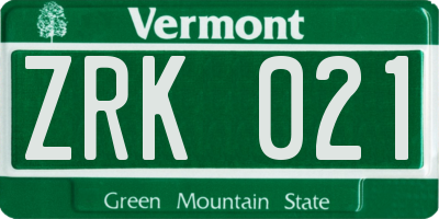 VT license plate ZRK021