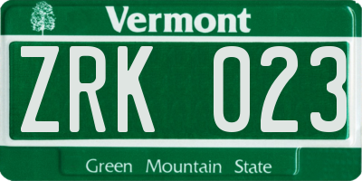 VT license plate ZRK023