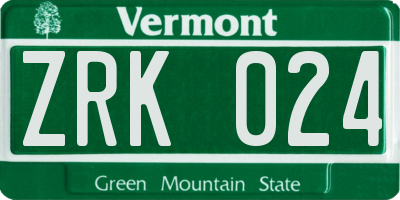 VT license plate ZRK024