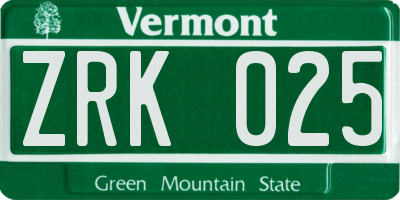 VT license plate ZRK025
