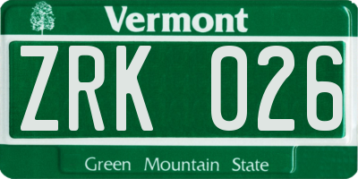 VT license plate ZRK026