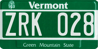 VT license plate ZRK028