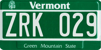 VT license plate ZRK029