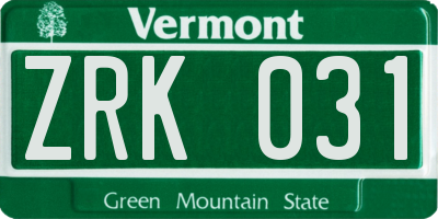 VT license plate ZRK031