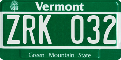 VT license plate ZRK032