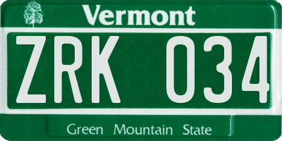 VT license plate ZRK034