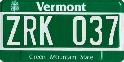 VT license plate ZRK037