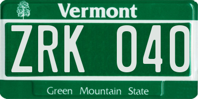 VT license plate ZRK040