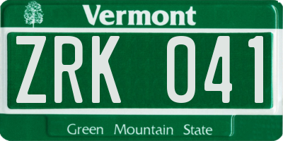 VT license plate ZRK041