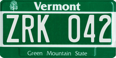 VT license plate ZRK042